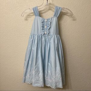 Laura Ashley Baby Blue Sundress Lined w/attached Peddicoat Embroidered size 5